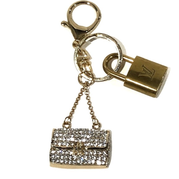 Authentic Louis Vuitton Lock & Key with Rhinestone Bag Charm Keychain Key Holder - Picture 2 of 5